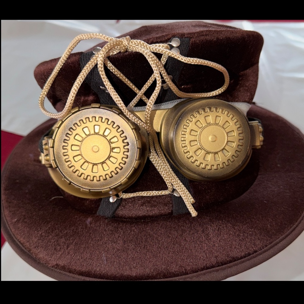 SteamPunk Brown Top Hat and Steampunk Copper Goggles SET, Cosplay Dress up Goth